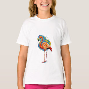 Kleurrijke Flamingo Abstracte Penseelstreek Vogel  T-shirt