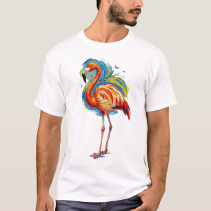 Kleurrijke Flamingo Abstracte Penseelstreek Vogel  T-shirt