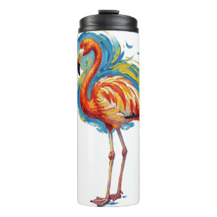 Kleurrijke Flamingo Abstracte Penseelstreek Vogel Thermosbeker