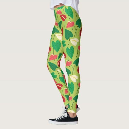 Kleurrijke flamingo bloemen patroon leggings (Links)