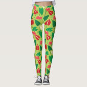 Kleurrijke flamingo bloemen patroon leggings (Voorkant)