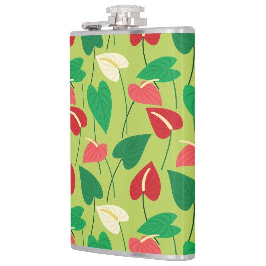 Kleurrijke flamingo bloemen patroonpijlkaars heupfles (Links)