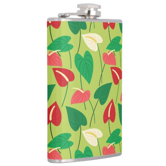 Kleurrijke flamingo bloemen patroonpijlkaars heupfles (Rechts)