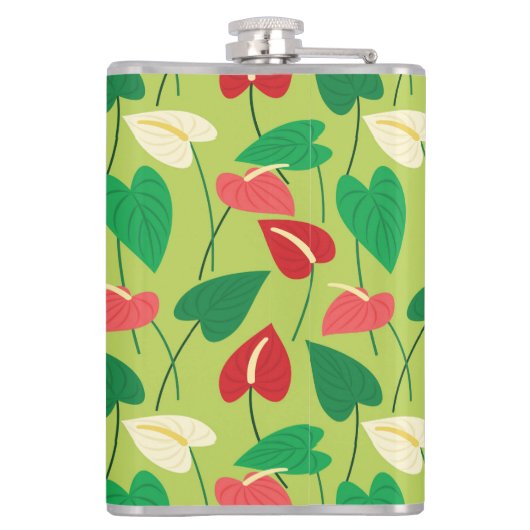 Kleurrijke flamingo bloemen patroonpijlkaars heupfles (Achterkant)