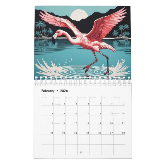  kleurrijke flamingo illustraties kalender (Feb 2026)