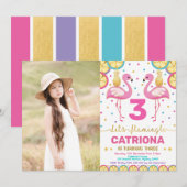 Kleurrijke Flamingo Party Tropische Luau Verjaarda Kaart (Voorkant / Achterkant)