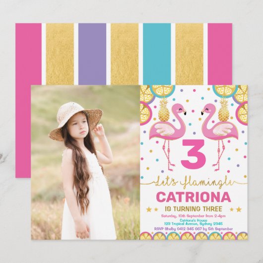 Kleurrijke Flamingo Party Tropische Luau Verjaarda Kaart (Voorkant / Achterkant)