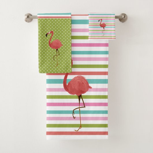 Kleurrijke flamingo tropische strepen Polka Dot Bad Handdoek (Insitu)