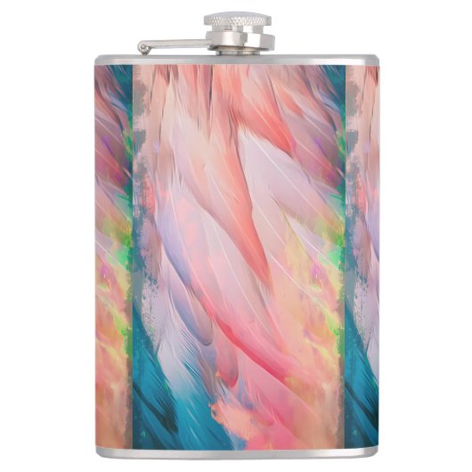 Kleurrijke flamingo veren heupfles (Voorkant)