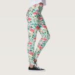 Kleurrijke flamingo's tropische bloemen patroon leggings<br><div class="desc">Kleurrijke tropische bloemen en groene bladeren met roze flamingo's tropische vogels in een naadloos patroon. Veranderlijke witte achtergrond.</div>
