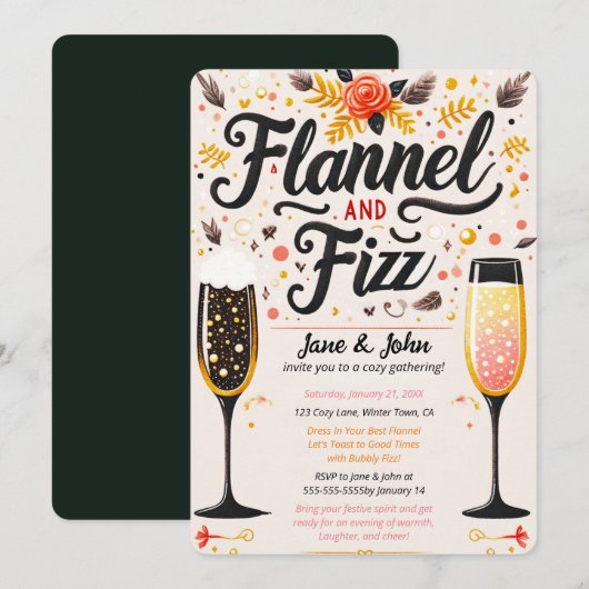 Kleurrijke Flanel en Fizz Bubbly Drink Party Kaart (Voorkant / Achterkant)