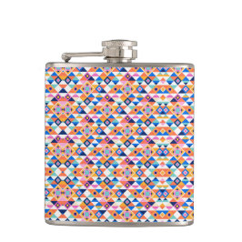 Kleurrijke fles met geometrisch patroon in blauw heupfles