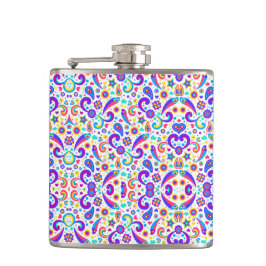 Kleurrijke fles met ingewikkelde bloem- en geometr heupfles