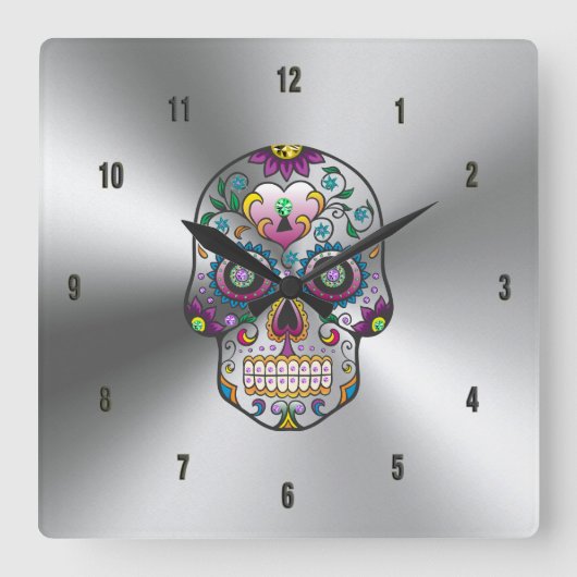 kleurrijke flessenschedel op metaal roestvrij staa vierkante klok (Voorkant)