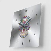 kleurrijke flessenschedel op metaal roestvrij staa vierkante klok (Hoek)