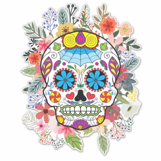 Kleurrijke flesvormige suikerschedel sticker (Voorkant)