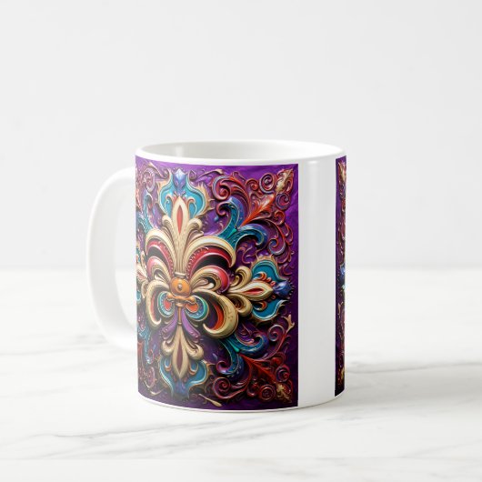 Kleurrijke Fleur de lis koffie mok (Voorkant links)