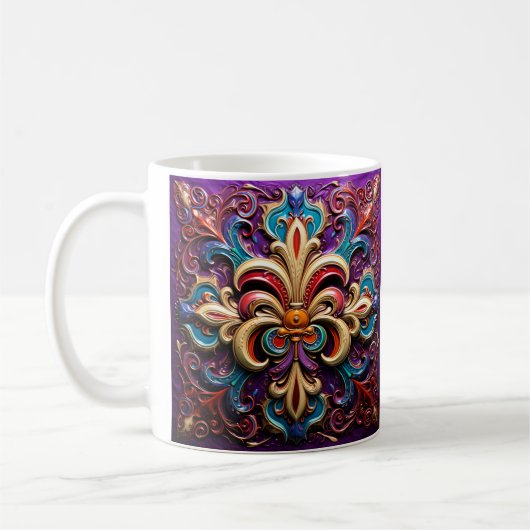 Kleurrijke Fleur de lis koffie mok (Links)