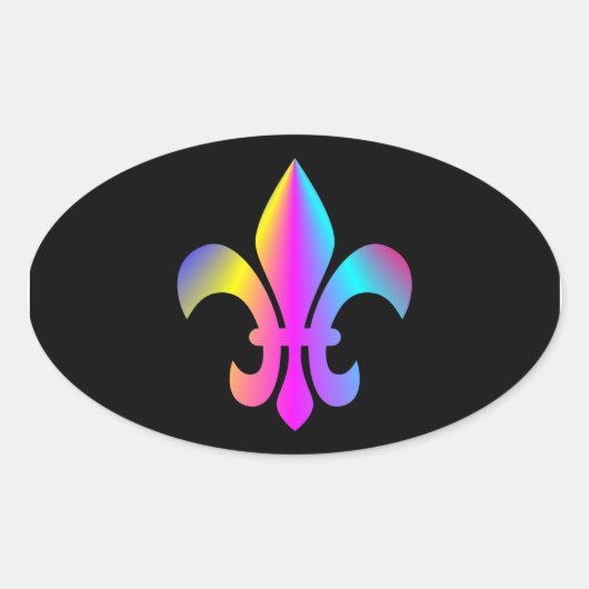 Kleurrijke Fleur de Lis Ovale Sticker (Voorkant)