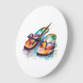 kleurrijke flikkers op een strand in waterkleur grote klok (Hoek)