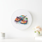 kleurrijke flikkers op een strand in waterkleur grote klok (Huis)