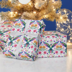 Kleurrijke Flok Kunst Kolibrie Cadeaupapier