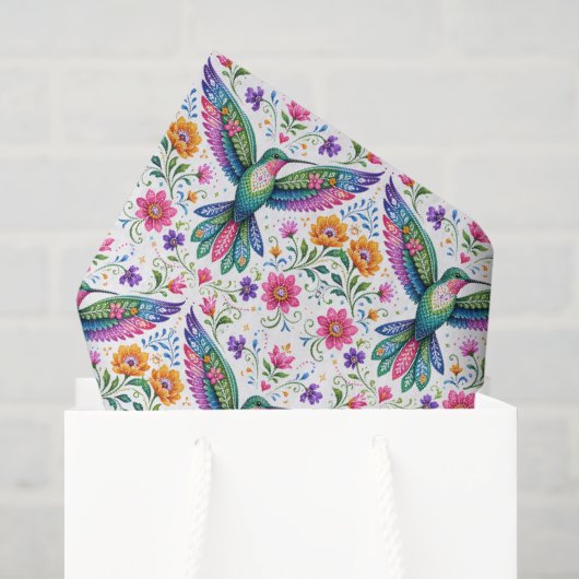 Kleurrijke Flok Kunst Kolibrie Tissuepapier (Cadeauzakje)