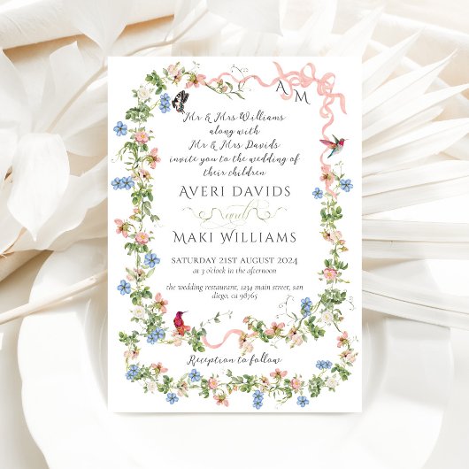 Kleurrijke Flora Bow Garden Elegante Fotobruiloft Kaart