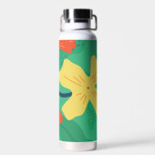 Kleurrijke Flora en olievlek met geel op groen Waterfles (Achterkant)