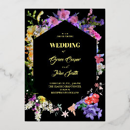 kleurrijke flora met geometrische vormgrens folie uitnodiging