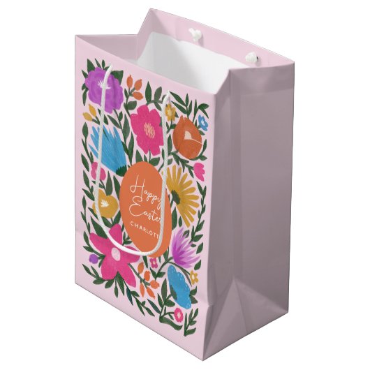  kleurrijke flora Pasen Eieren Naam Medium Cadeauzakje (Voorkant Gekanteld)