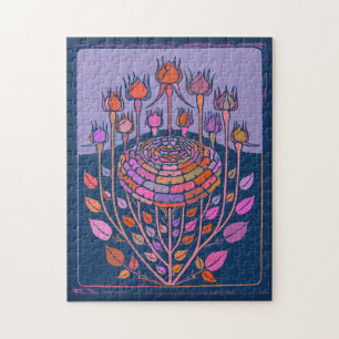 Kleurrijke  Floral Art in Paars en blauw Legpuzzel