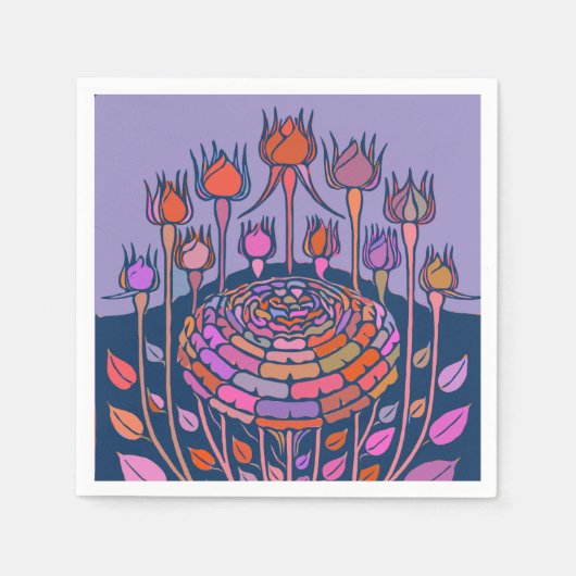 Kleurrijke  Floral Art in Paars en blauw Servet (Voorkant)