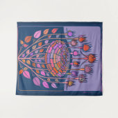 Kleurrijke  Floral Art in Paars en blauw Wandkleed (Voorkant (horizontaal))