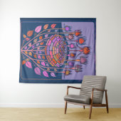 Kleurrijke  Floral Art in Paars en blauw Wandkleed (In Situ (horizontaal))