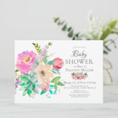 Kleurrijke Floral BABY Douche Uitnodigingen (Staand voorkant)