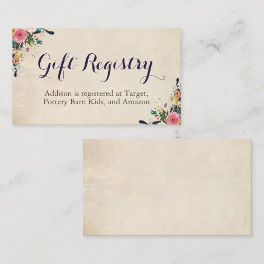 Kleurrijke Floral Baby shower Registry invoegen Ka Informatiekaartje (Voorkant / Achterkant)