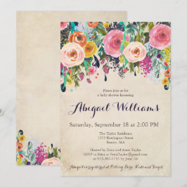 Kleurrijke Floral Baby Shower uitnodigingen, Kaart