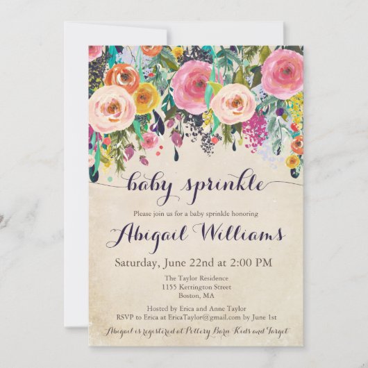 Kleurrijke Floral Baby Sprinkle uitnodigingen, Kaart (Voorkant)