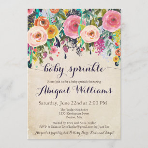 Kleurrijke Floral Baby Sprinkle uitnodigingen,  Kaart
