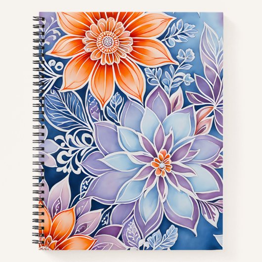 Kleurrijke Floral Batik Art Spiral Notitieboek (Voorkant)