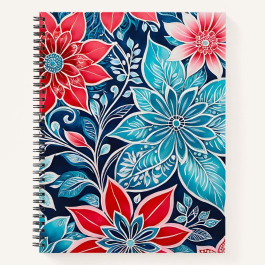 Kleurrijke Floral Batik Art Spiral Notitieboek (Voorkant)