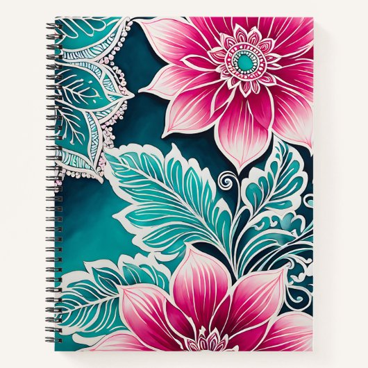 Kleurrijke Floral Batik Art Spiral Notitieboek (Voorkant)