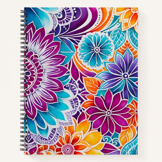Kleurrijke Floral Batik Art Spiral Notitieboek (Voorkant)