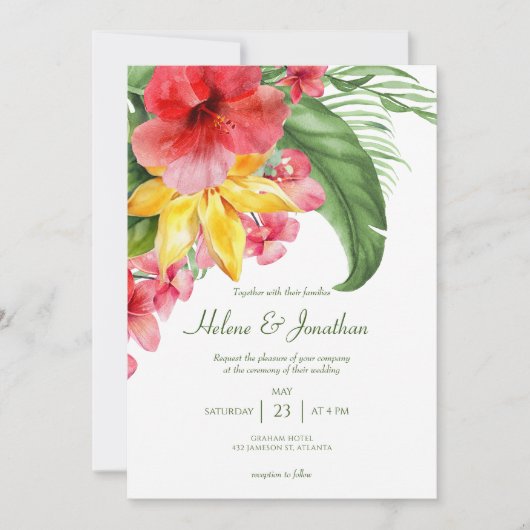 Kleurrijke Floral Beach Tropical Destination Weddi Kaart (Voorkant)