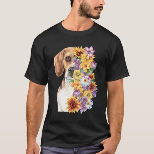 Kleurrijke Floral Beagle Moeder Bloem Zonnebloem H T-shirt (Voorkant)