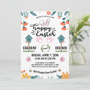 Kleurrijke Floral & Birdhouse Paashunt Kaart