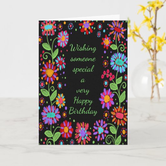 Kleurrijke Floral Birthday Wishes  Kaart (Gele Bloem)