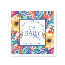 Kleurrijke Floral Botanical Stork Baby Boy Shower