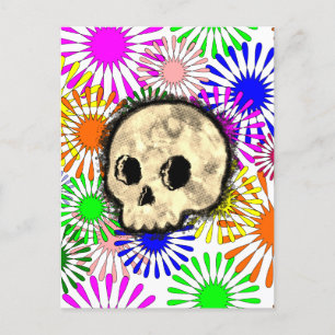 Kleurrijke Floral Burst Skull Waterverf Briefkaart